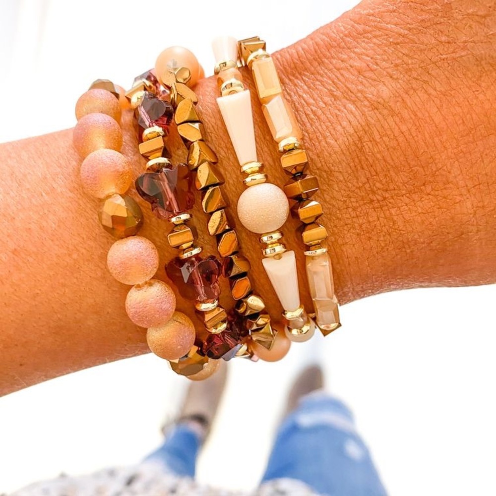 Peach blossom bracelet stack